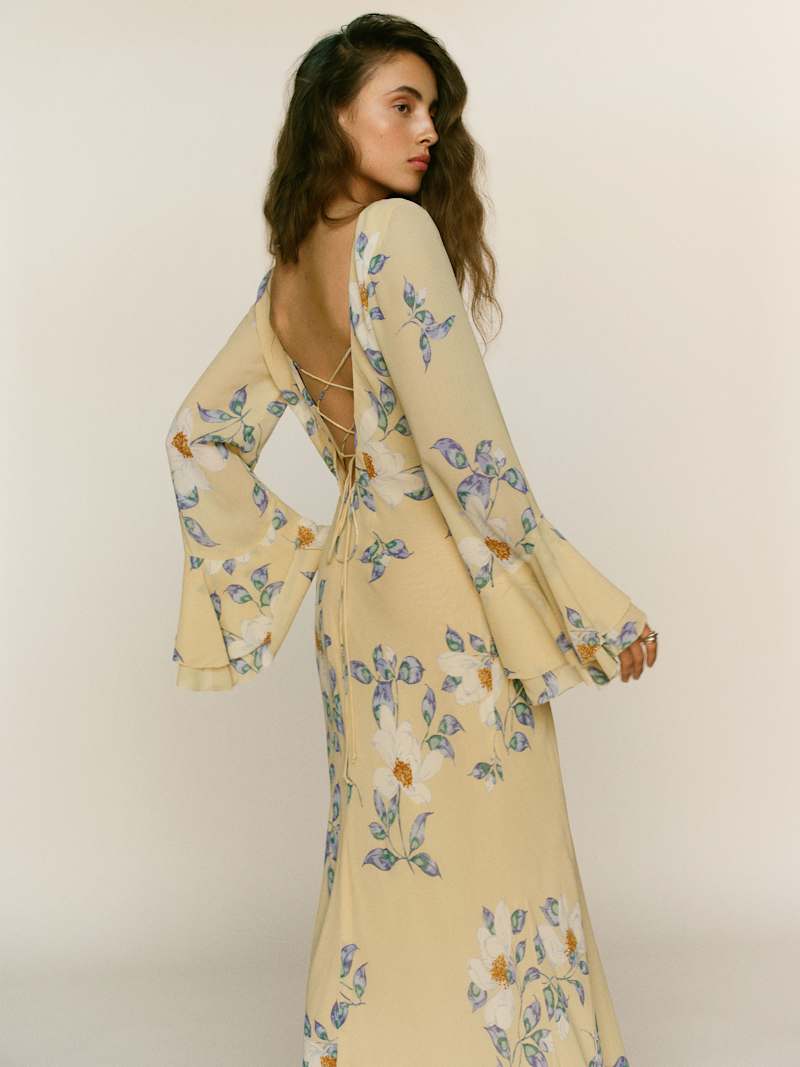 reformation yellow dress long sleeve Olio Dress