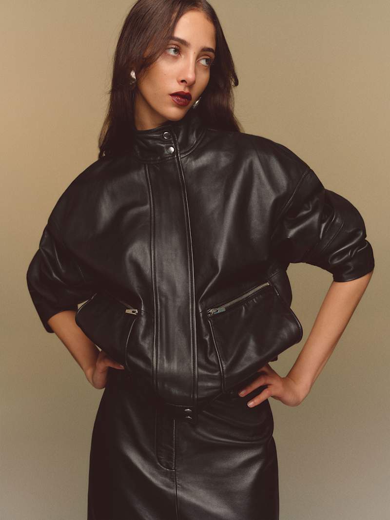Reformation — Veda Harrison Leather Oversized Bomber
