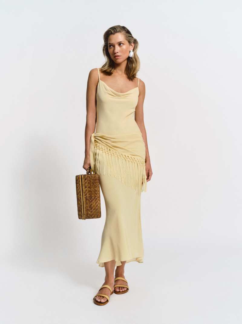 reformation dress yellow Reformation Veronica Midi Dress Linen