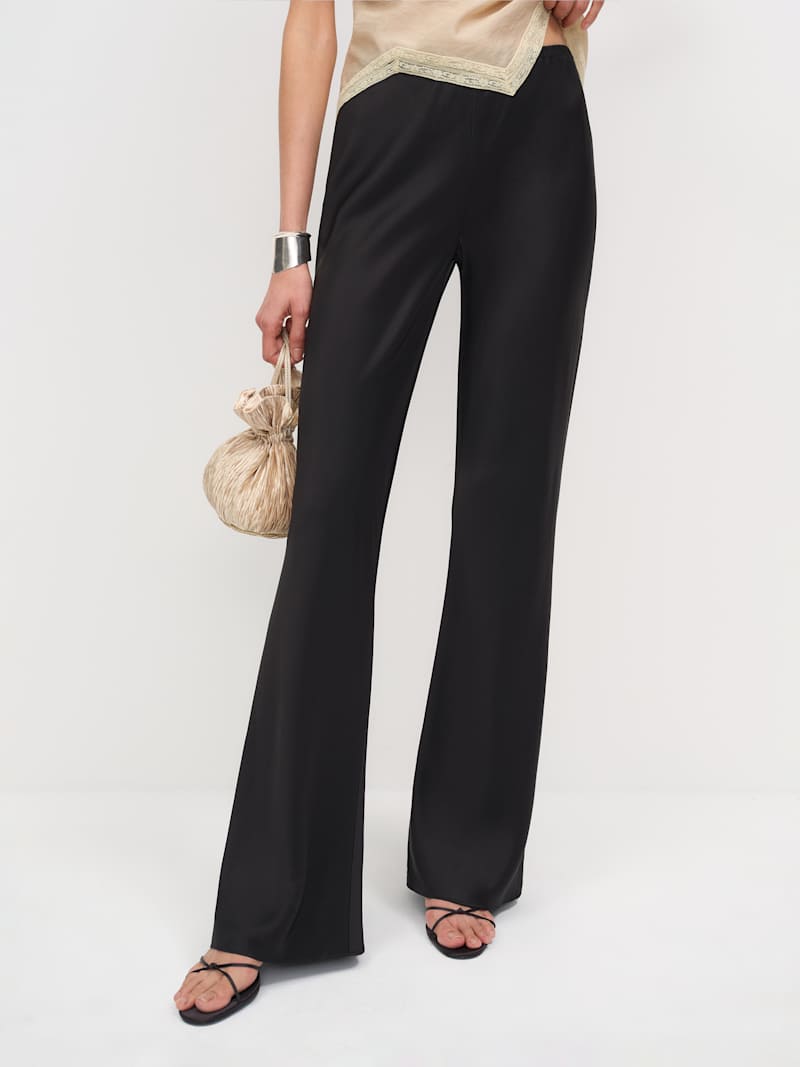 Gale Satin Mid Rise Long Pant