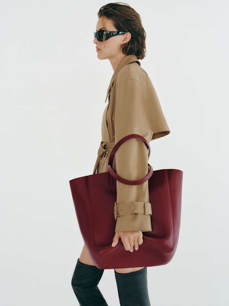 Reformation Fall 2026 Paloma North South Tote in oxblood leather