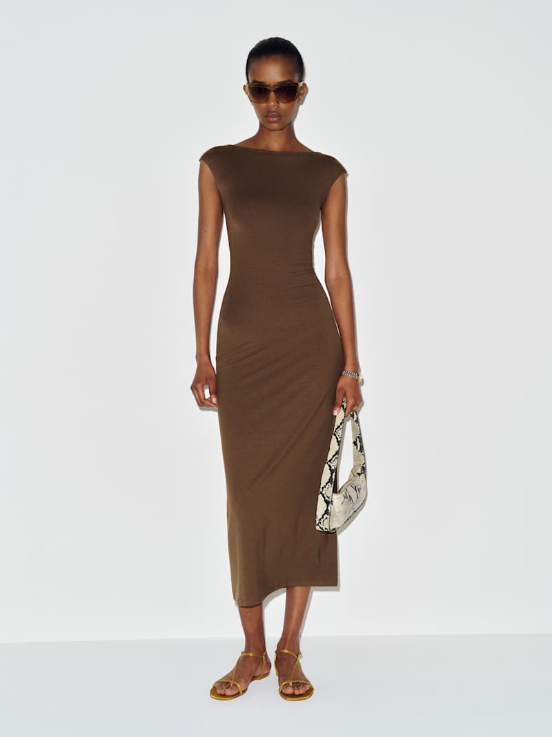 kallan knit dress - brown Kendra Brown Knit Long Sleeve Maxi Dress  CATCHALL