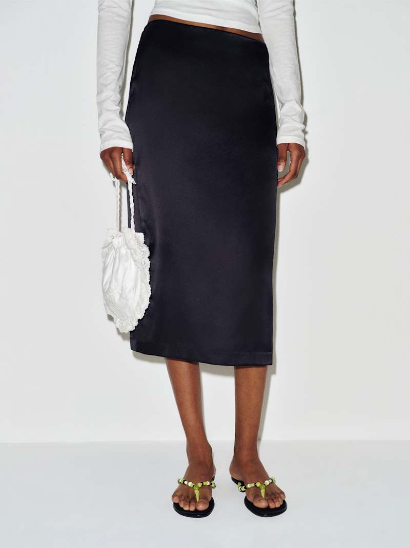 Petites Helen Low Waist Silk Midi Skirt