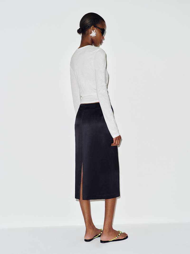 Petites Helen Low Waist Silk Midi Skirt