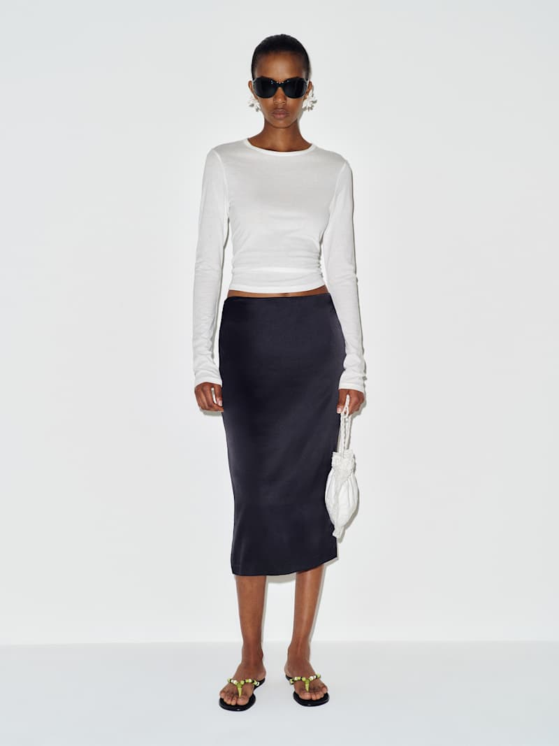 Petites Helen Low Waist Silk Midi Skirt