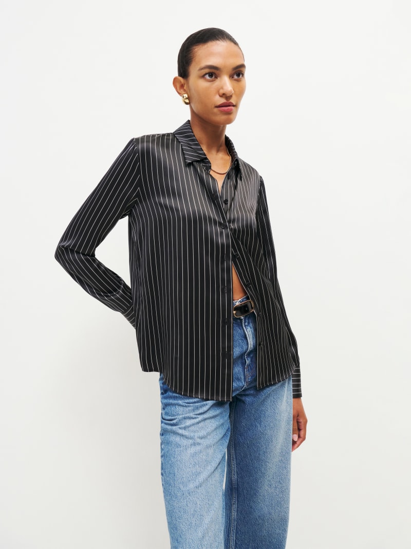 Sky Relaxed Silk Top - Long Sleeve | Reformation
