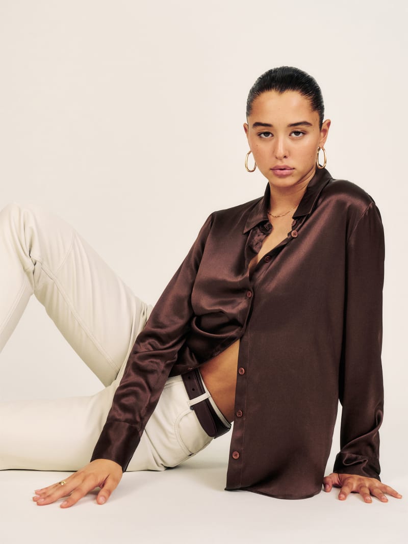 Sky Relaxed Silk Top - Long Sleeve | Reformation