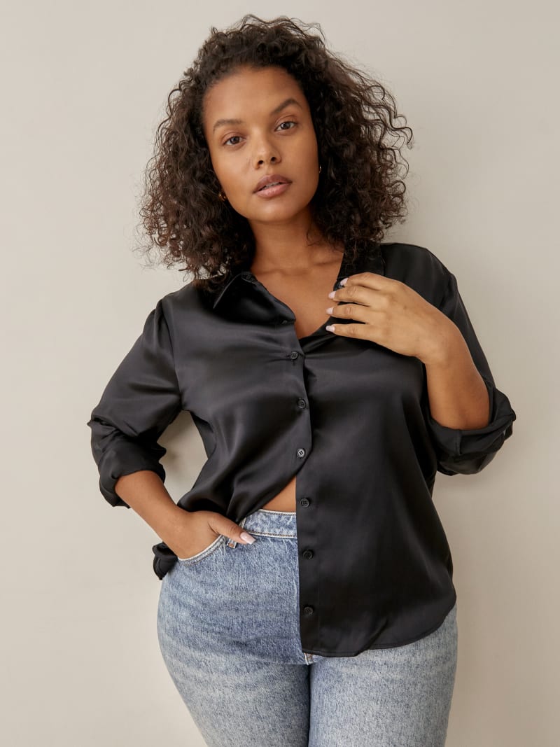 Sky Relaxed Silk Top Es - Long Sleeve | Reformation