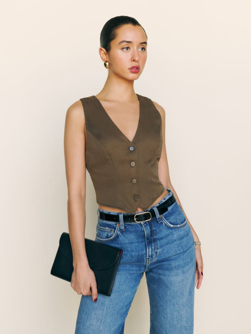 Long Sleeveless Twill Vest main image 0
