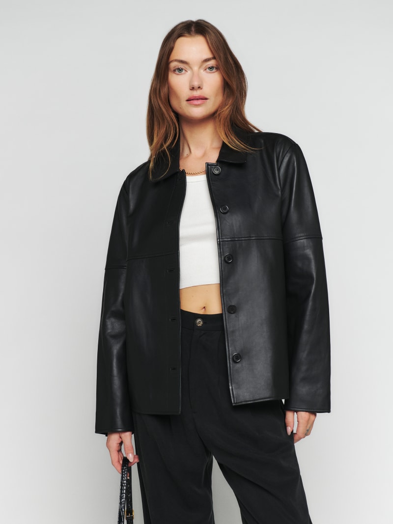 Veda Mercer Leather Shirt Jacket - Long Sleeve | Reformation
