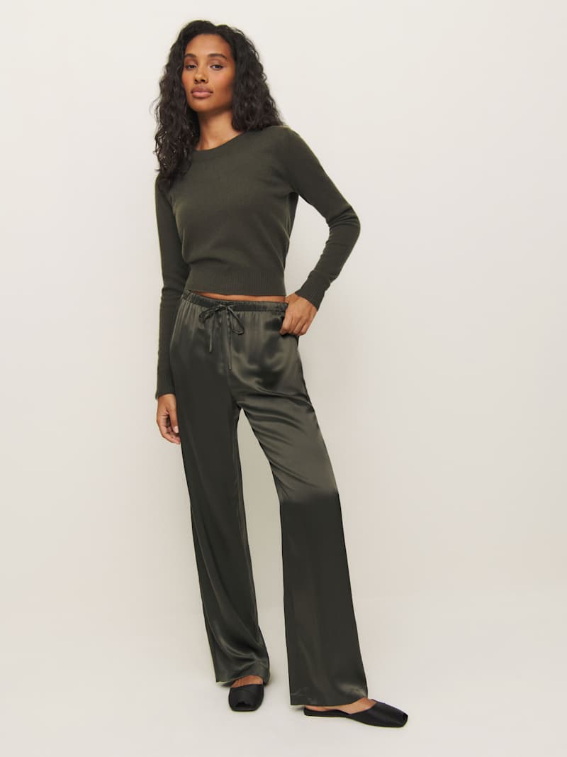 Silk Relaxed Pant - Dark Olive