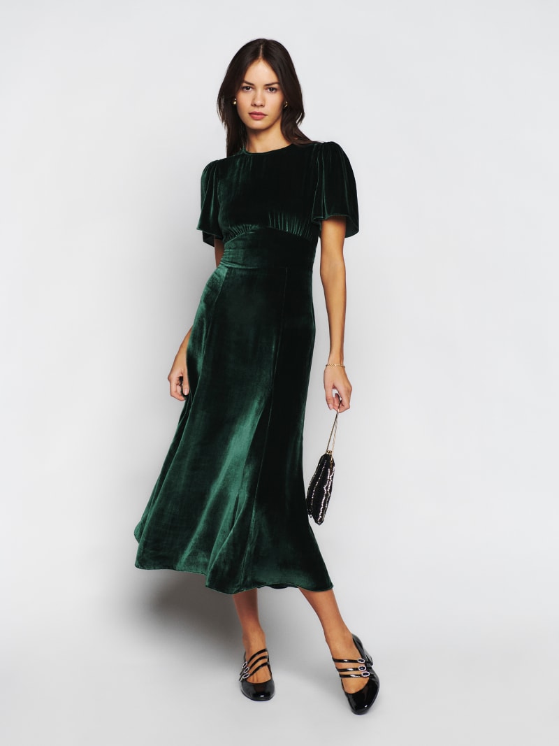Quinne Velvet Dress - Short Sleeve Midi | Reformation