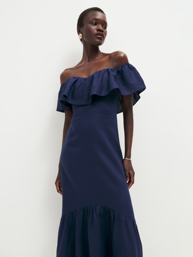 Dalia Linen Beading Detail Dress - Ecru