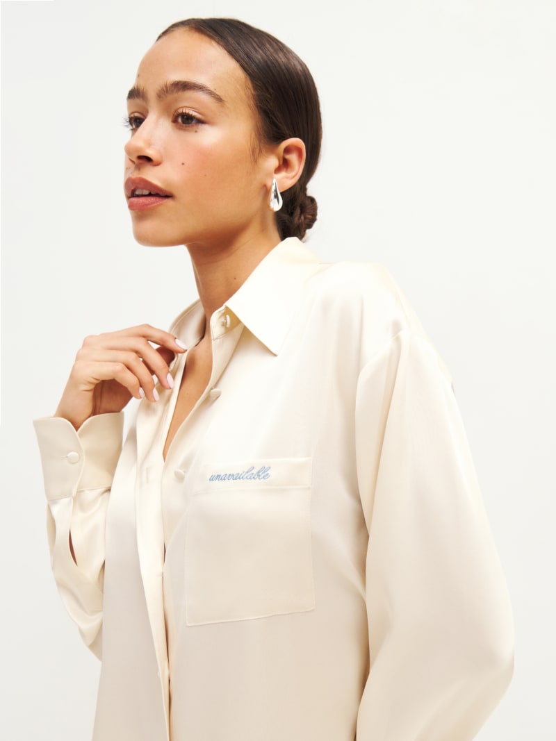 Exquisite Modern Feel Satin Unique Print Bell Sleeve Oversized Shirt