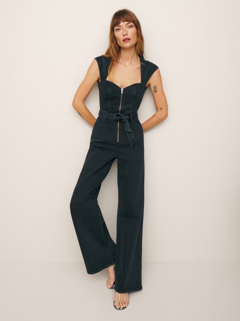 Mittoshop Sleeveless Wide Leg Denim Jumpsuit