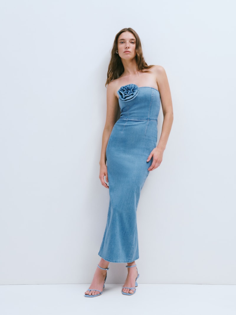 Rosette Denim Shirt Dress