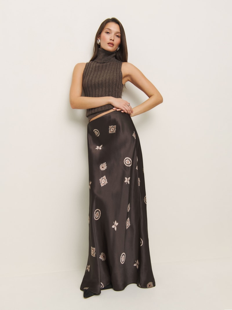 Bella Floral Silk Smocked Midi Skirt