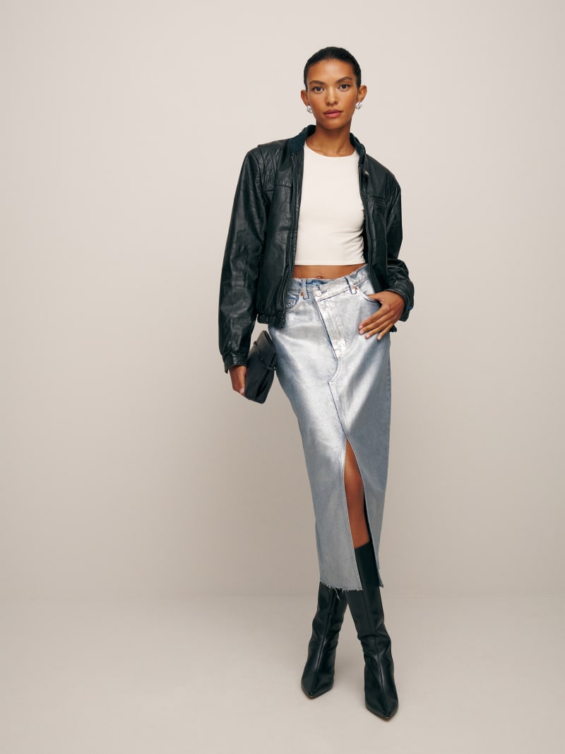 Nila Coated Long Denim Skirt - Sustainable Denim | Reformation