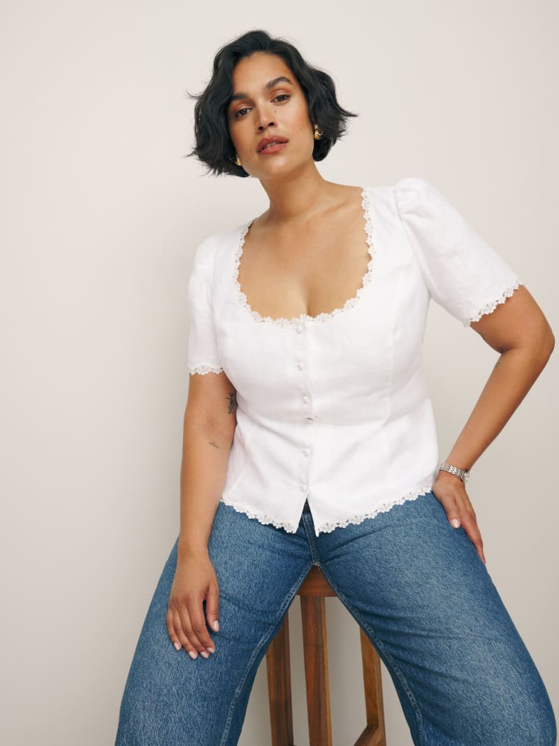 LM26081 BELLA LINEN BLEND SHELL TOP NAVY