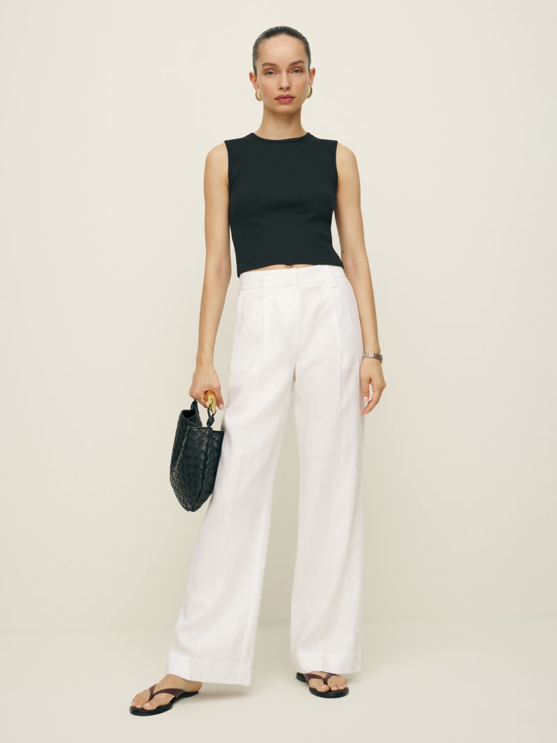 Alex Linen Mid Rise Cropped Pant - | Reformation