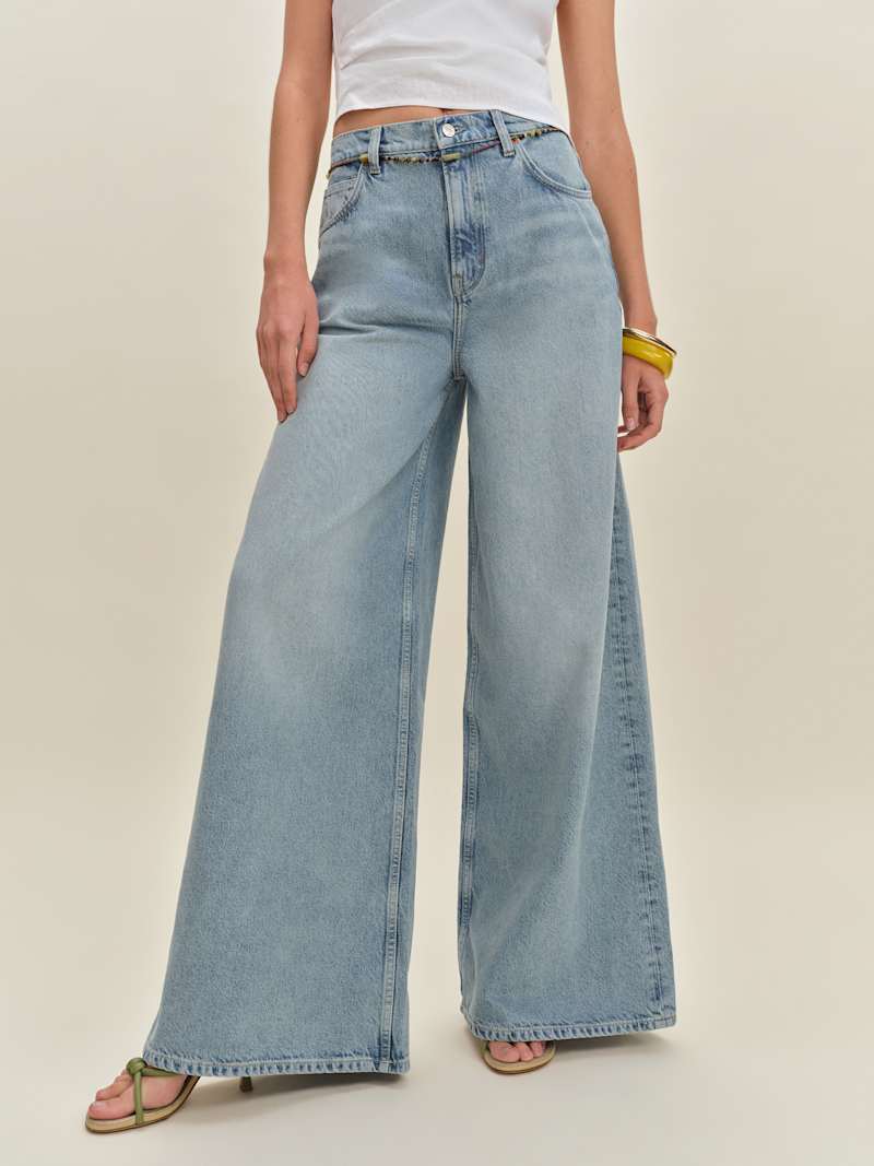 Audrey High Rise Bejeweled Wide Leg Jeans