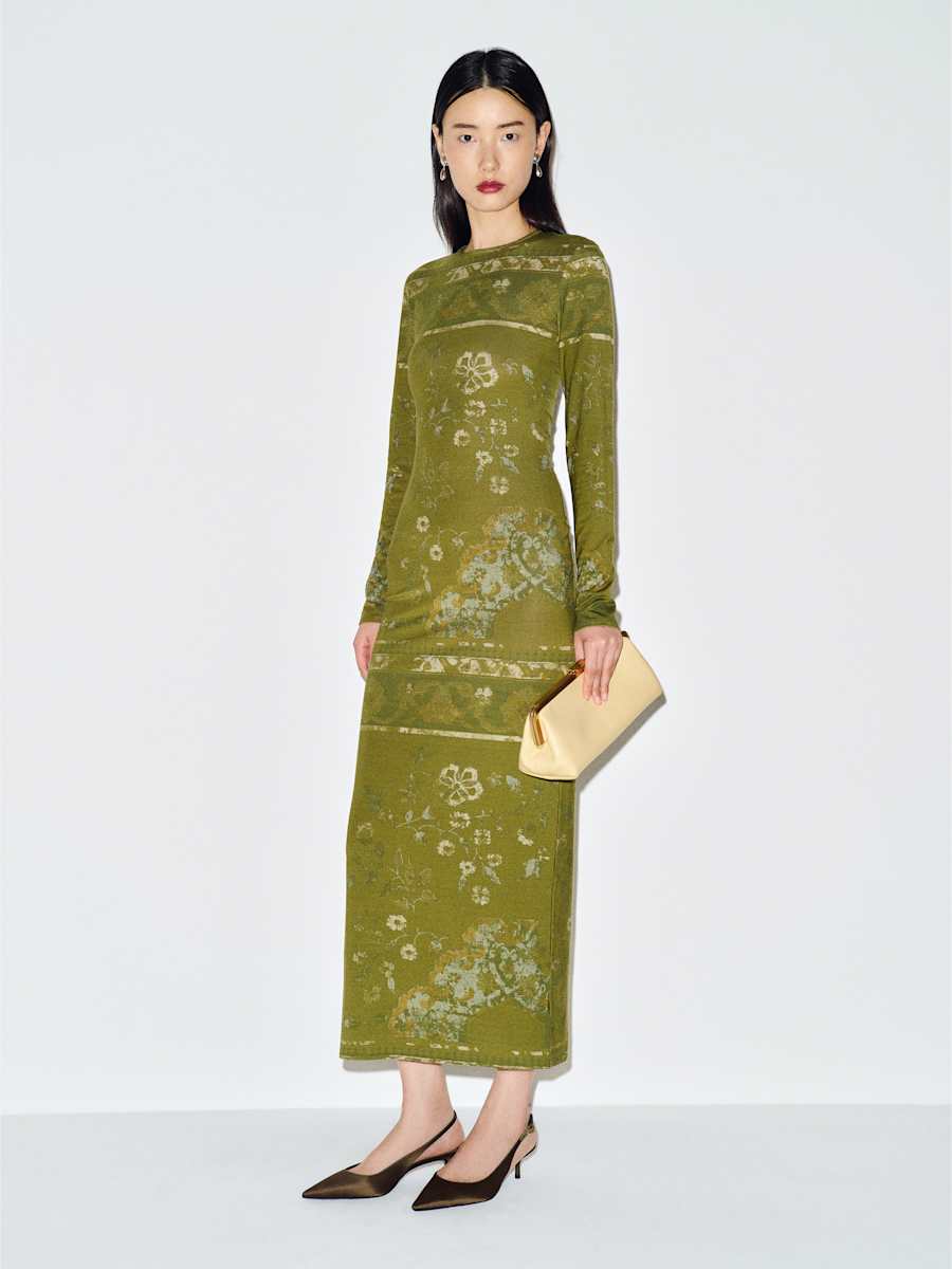 Reformation Tommie Knit Dress in Emerald Tapestry
