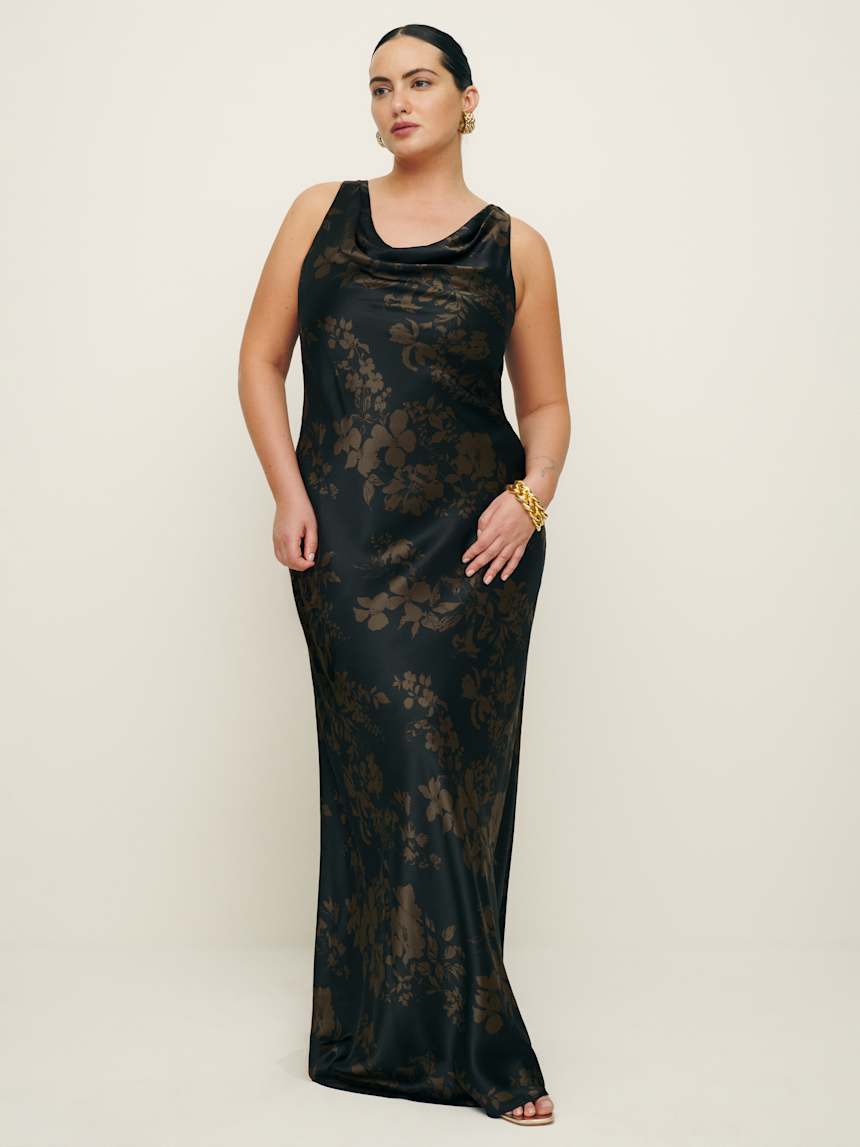 Reformation navy blue Annabelle Silk Maxi Dress Es