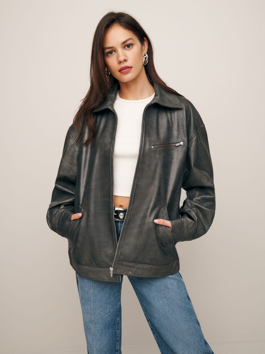 Reformation Veda Marco Leather Oversized Bomber