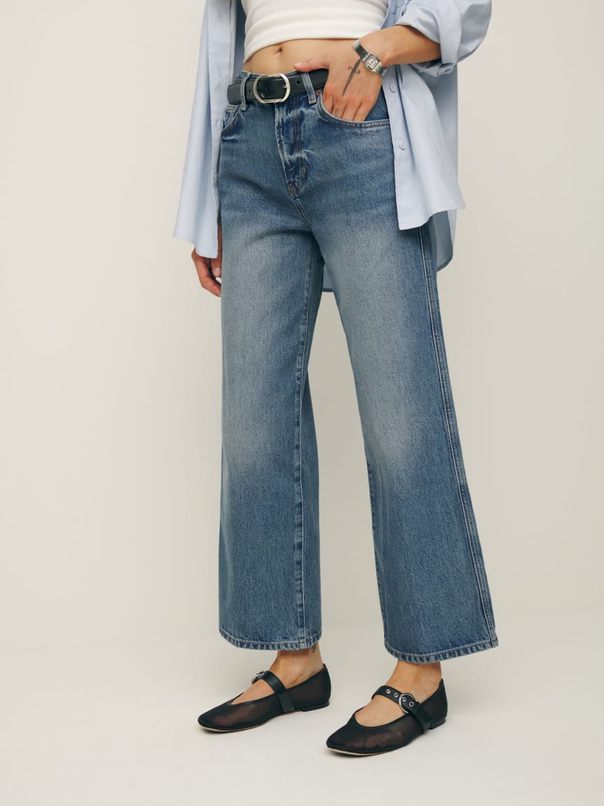 Val 90s Mid Rise Wide Leg Cropped Jeans from Reformation 