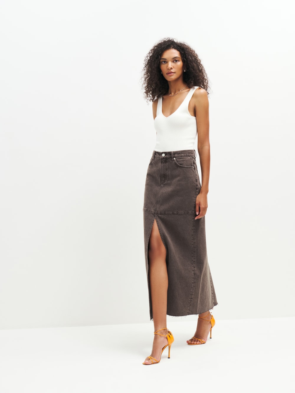 Buy Plain Maxi A-line Skirt with Elasticised Waistband and Pocket Detail