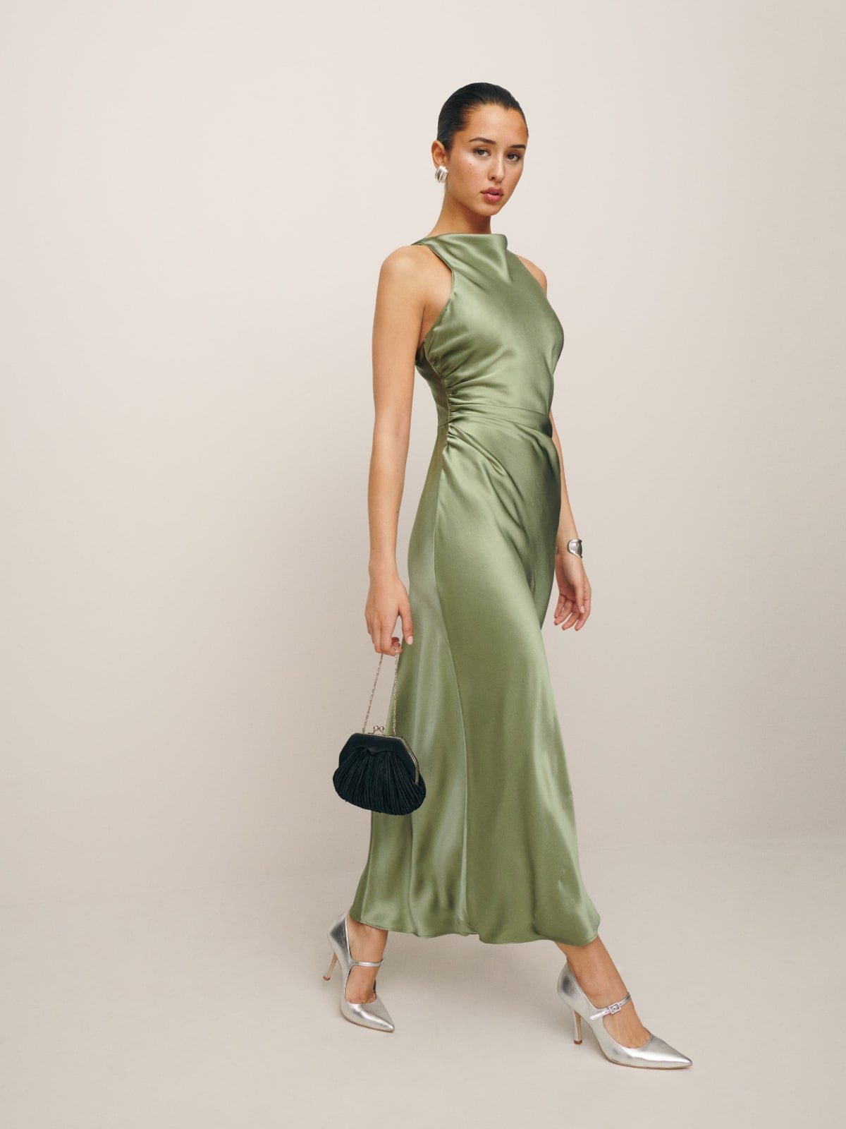 2025 wedding guest outfits -  green wedding guest outfit  - Pistachio Reformation Casette Silk Dres