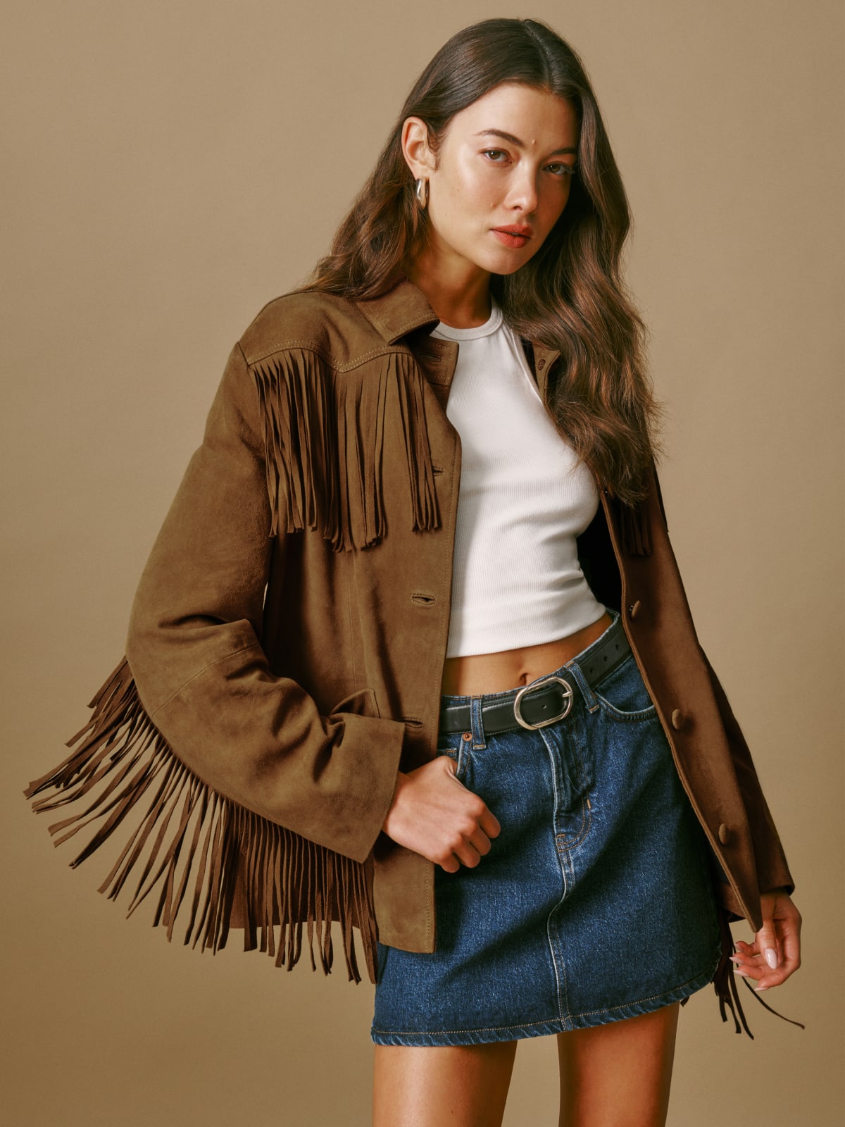 Reformation tan Veda Houston Suede Jacket