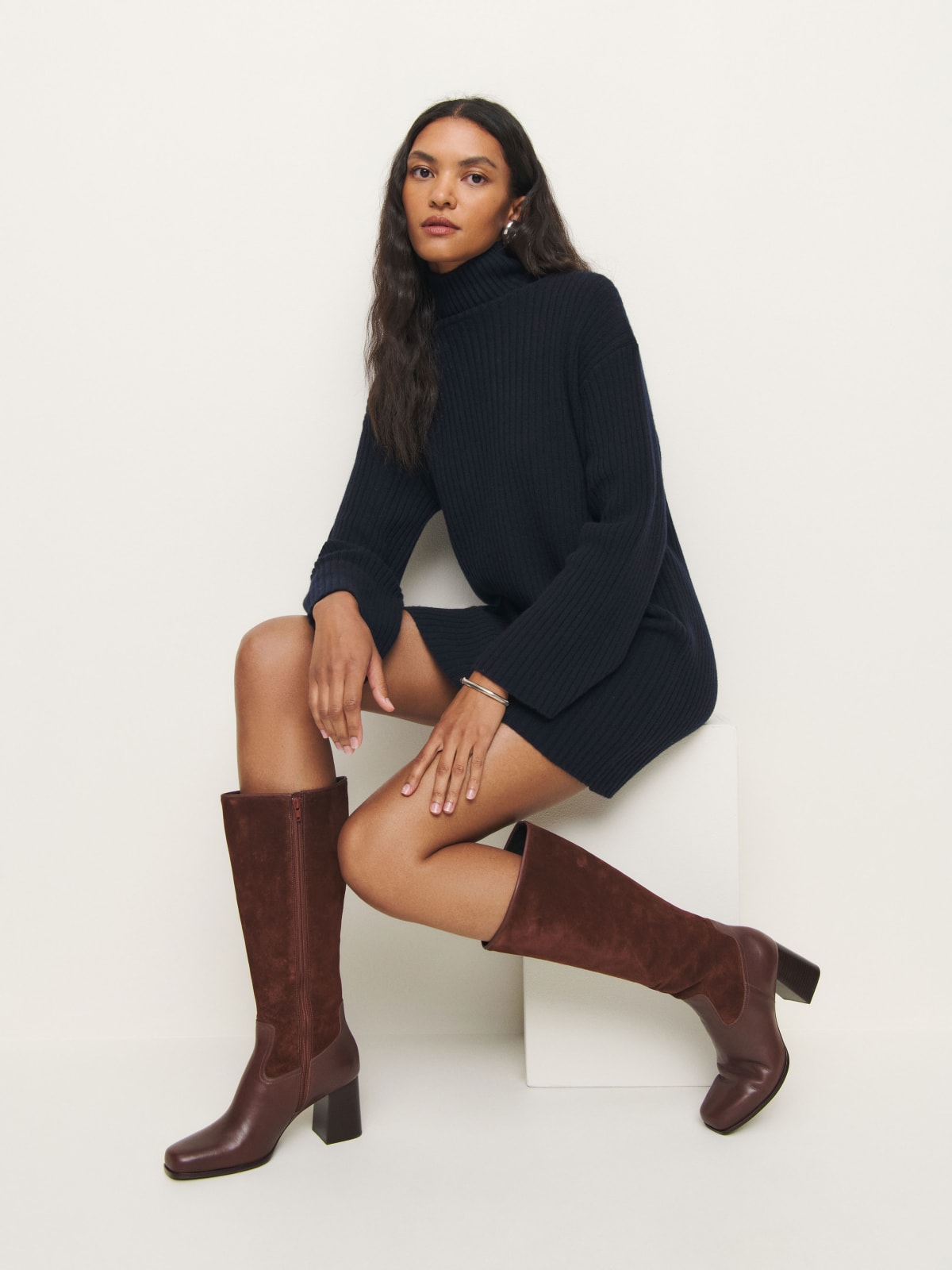 Reformation brown leather and suede Frederique Knee High Boot
