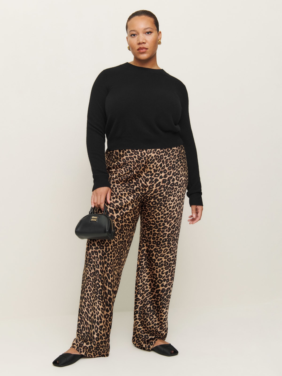 Reformation leopard print Gale Satin Mid Rise Bias Pant Es
