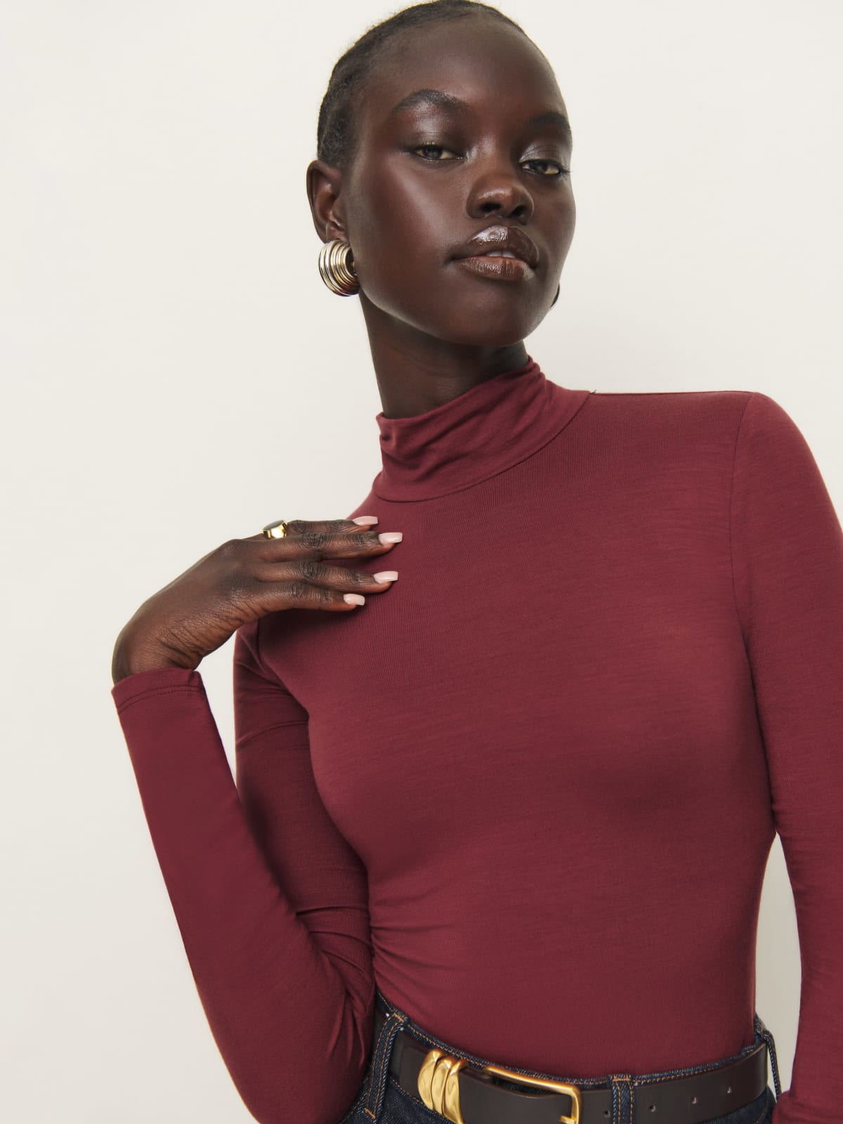 burgundy reformation Nell roll neck Knit Top