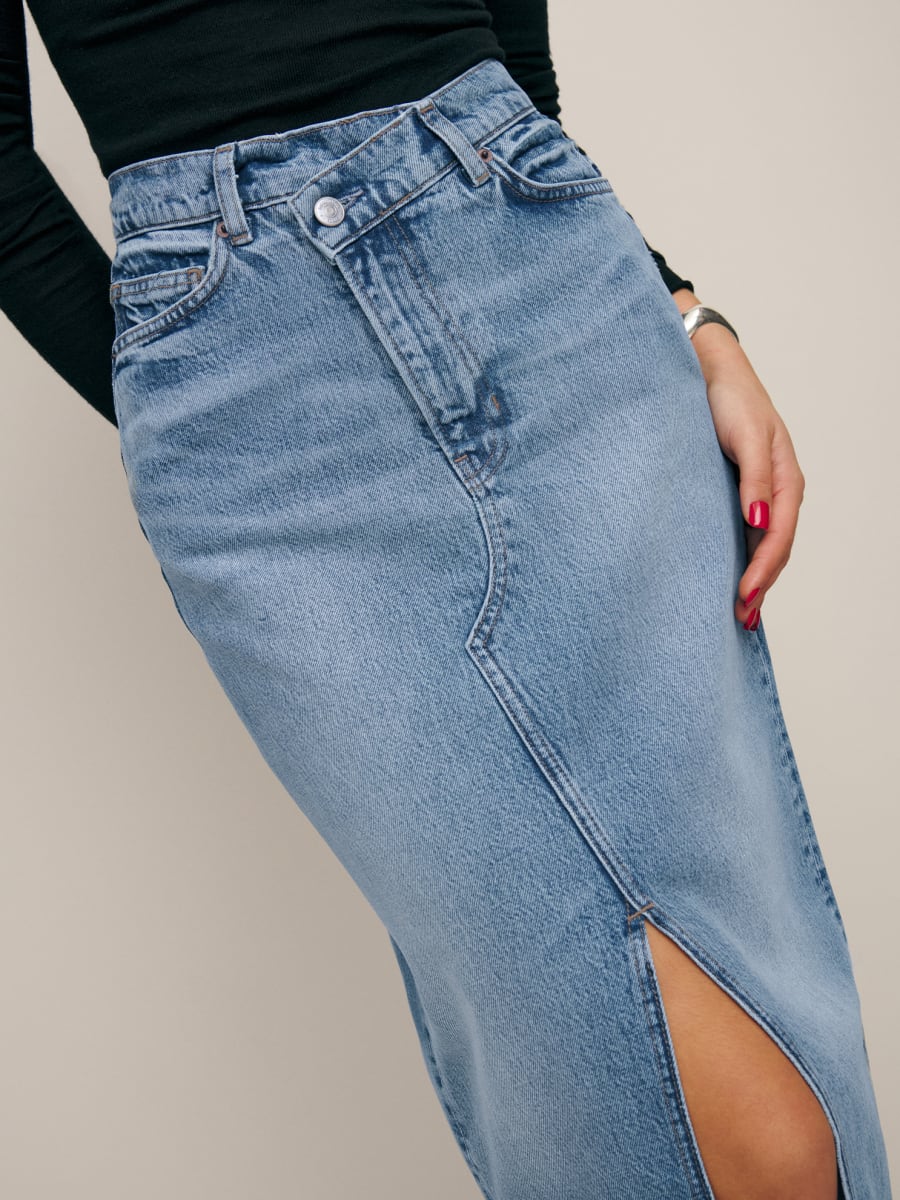 Nila Long Denim Skirt - Sustainable Denim | Reformation