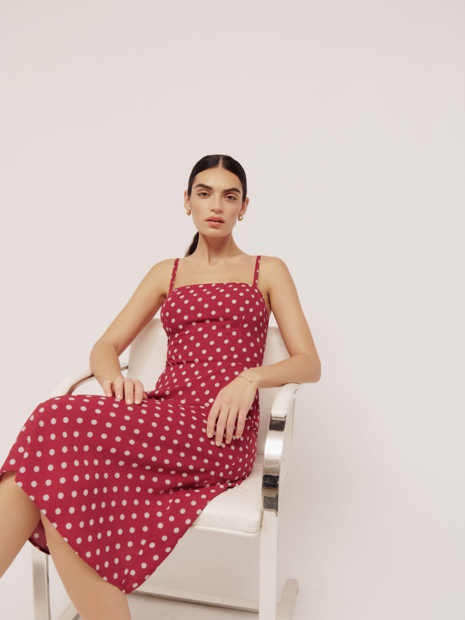 Reformation red polka dot dress sales