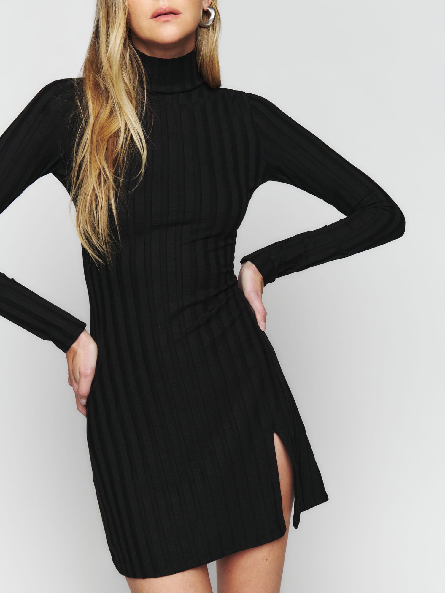 Long Sleeve Turtleneck Mini Dress Black