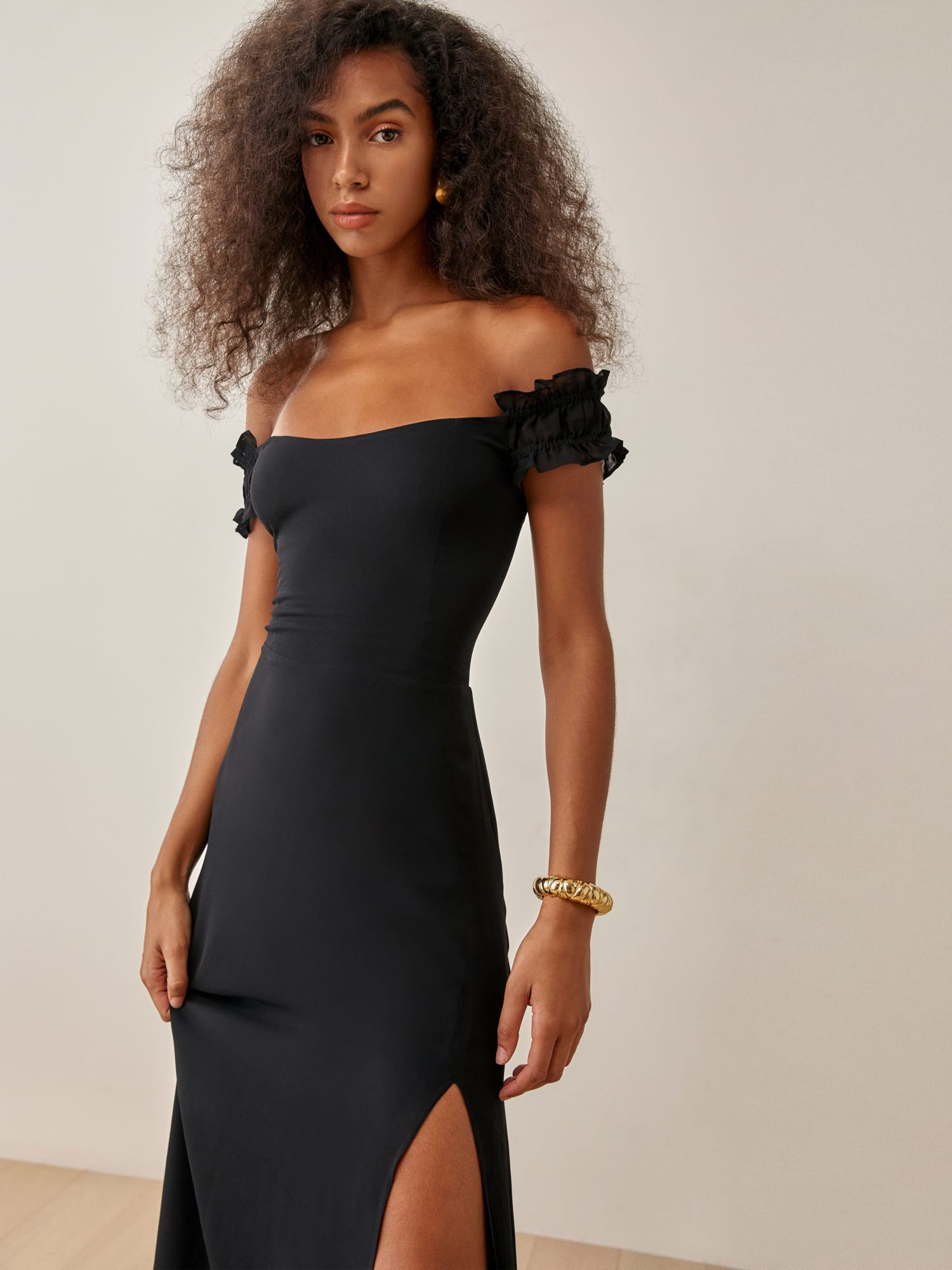 Reformation black off the shoulder hot sale dress