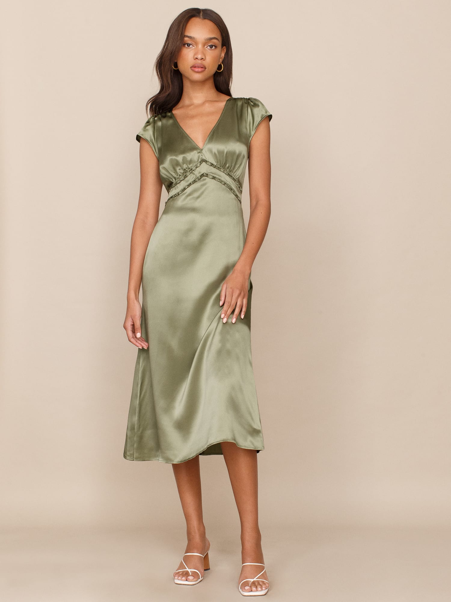 Silk midi dress with sleeves online