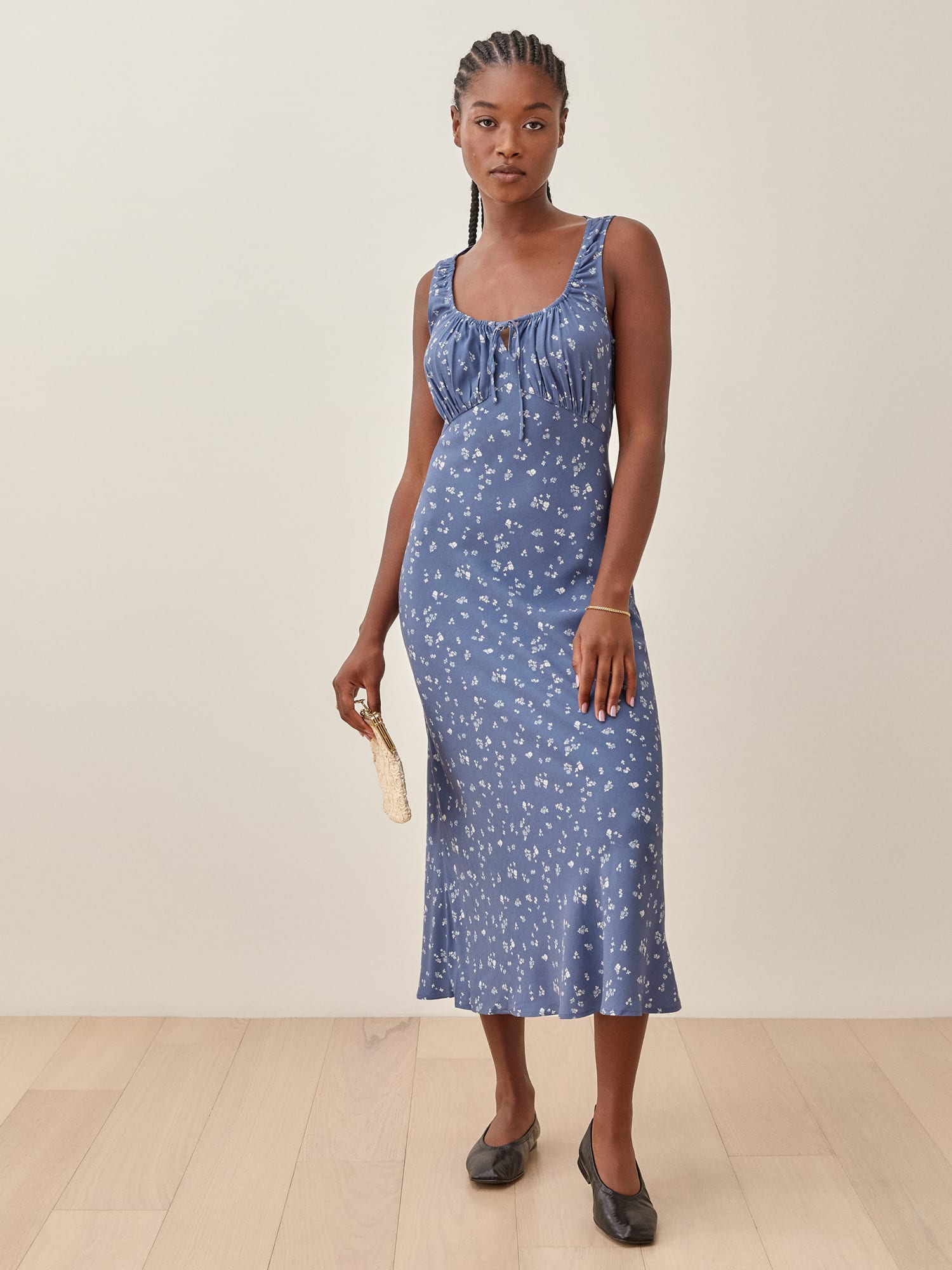 Reformation navy dress online