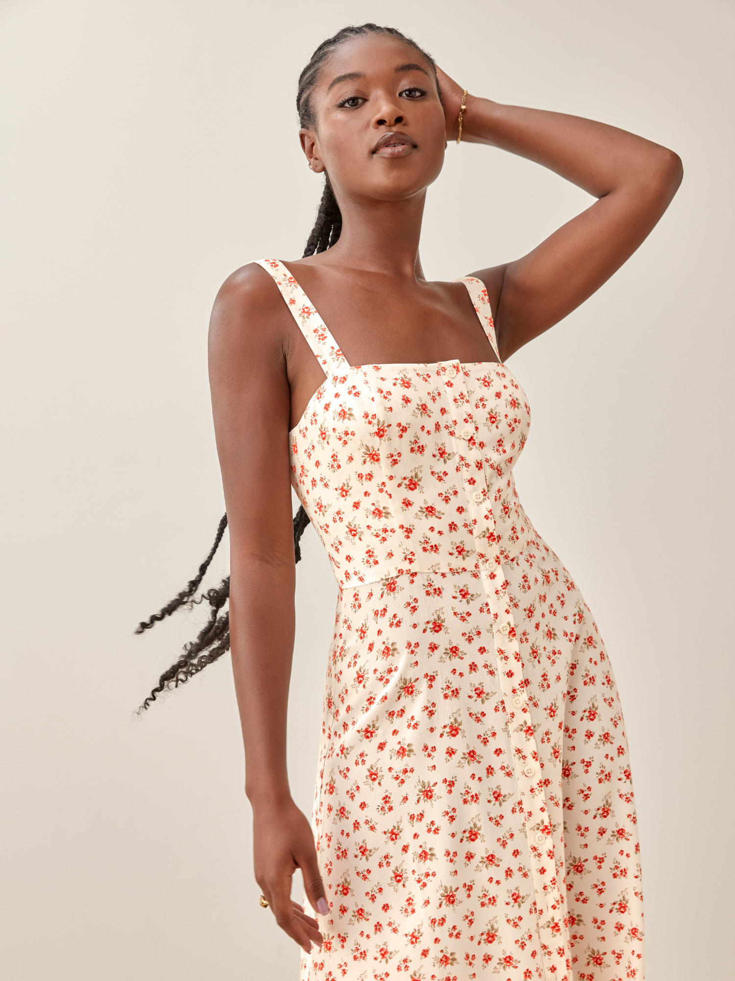 Virgil Dress Tank Straps Midi Challis Reformation