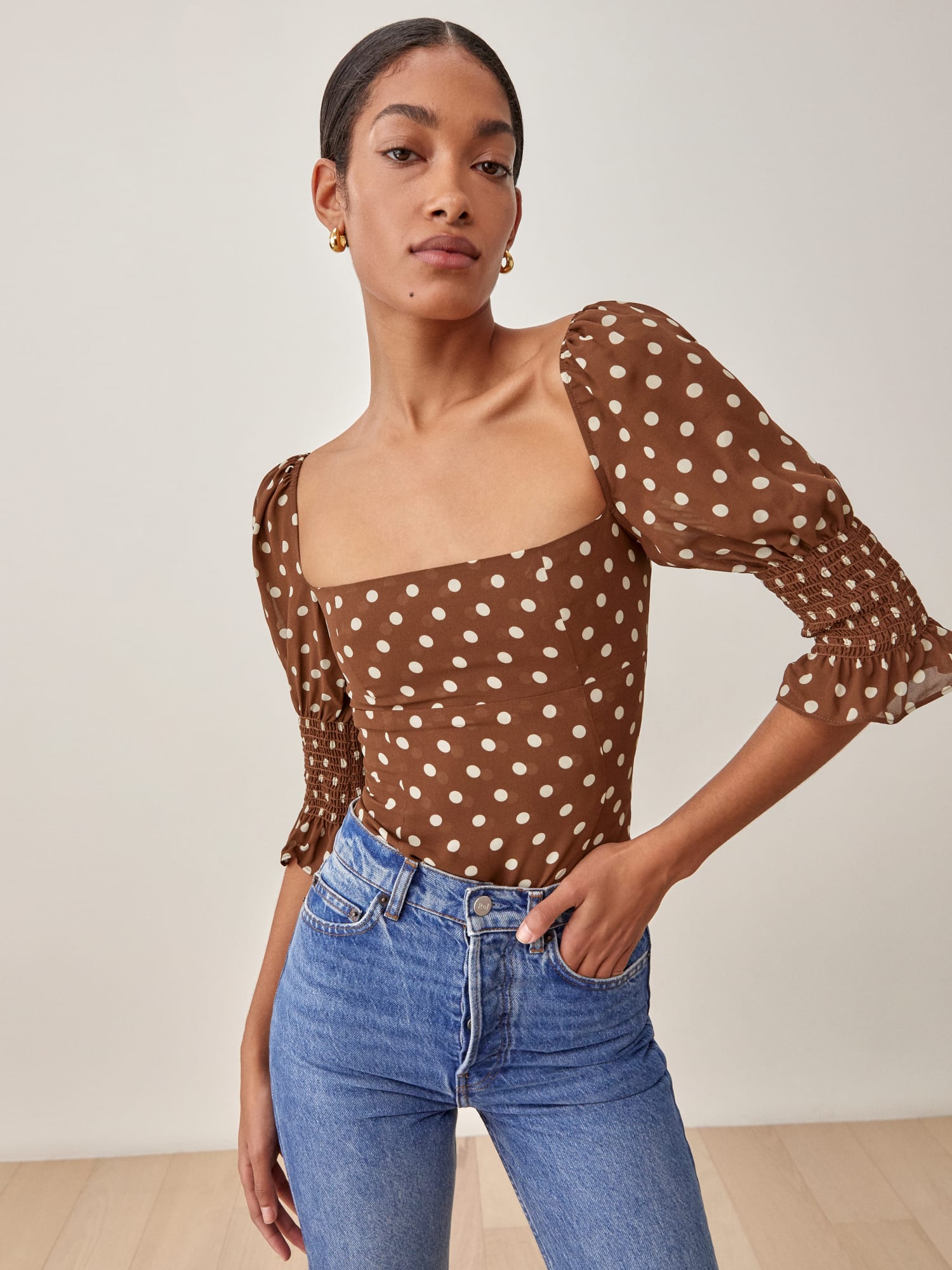 Reformation polka dot top store