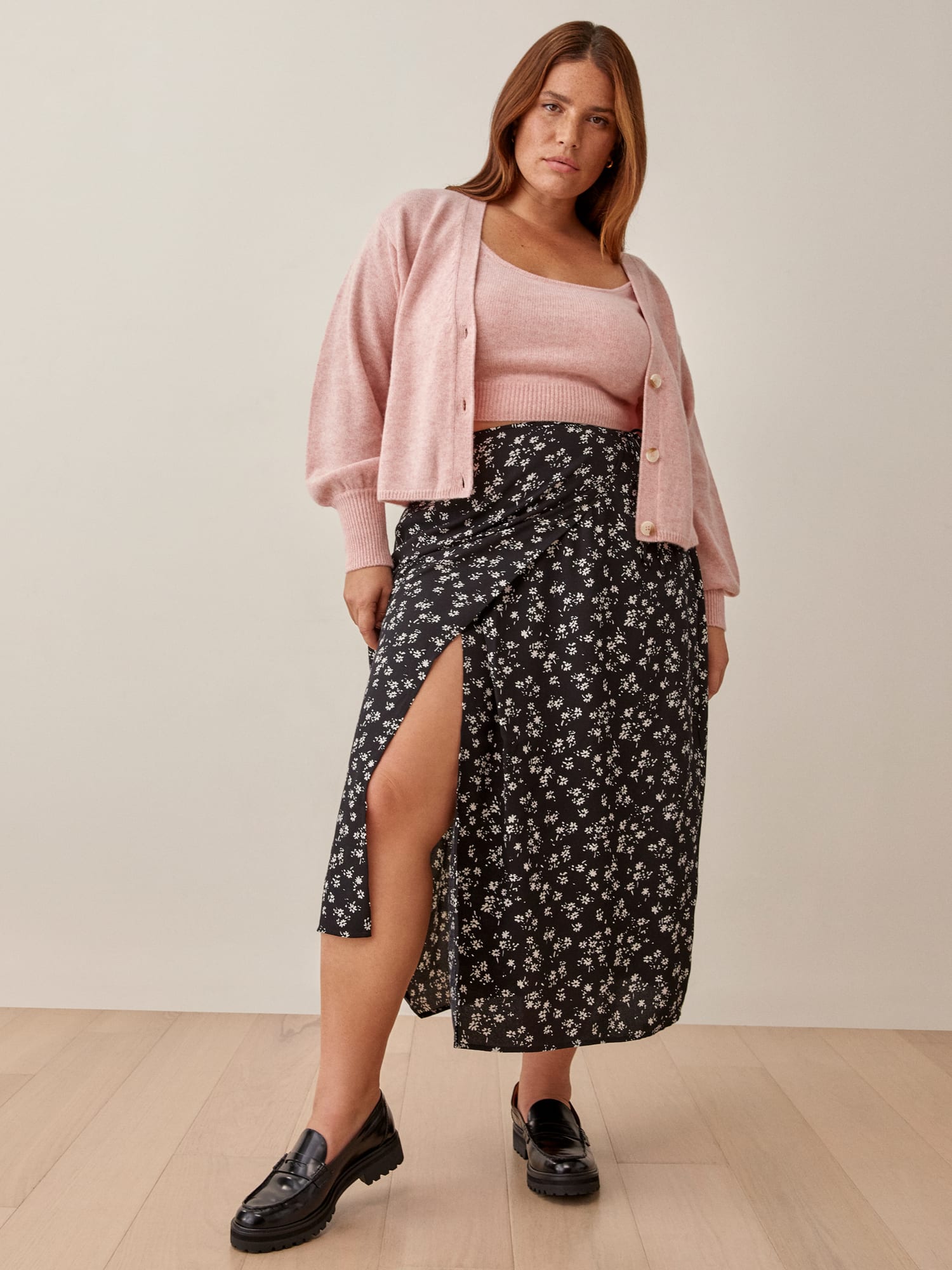 Relaxed Polka Dot Slit Midi Skirt