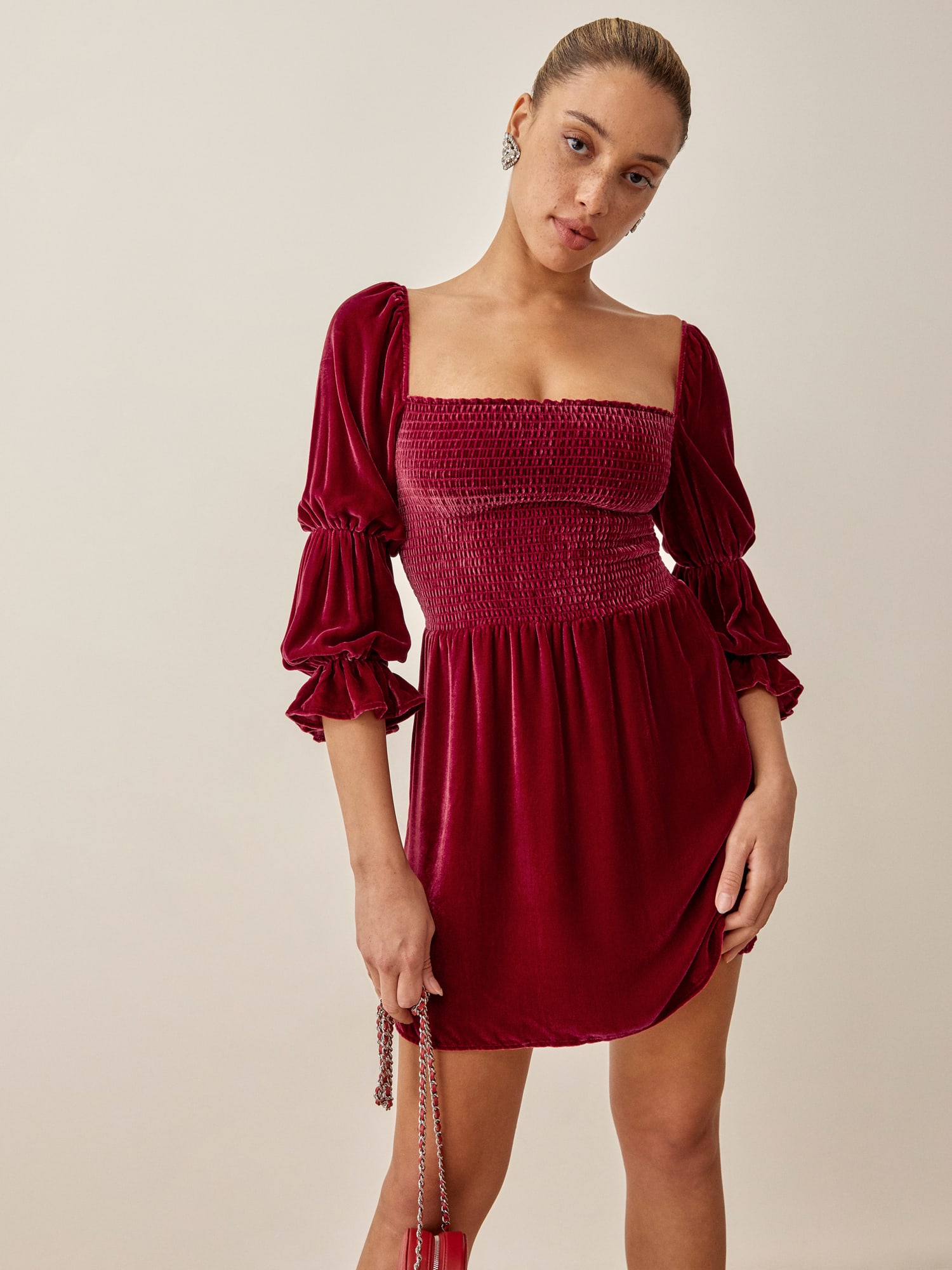 Reformation red online velvet dress