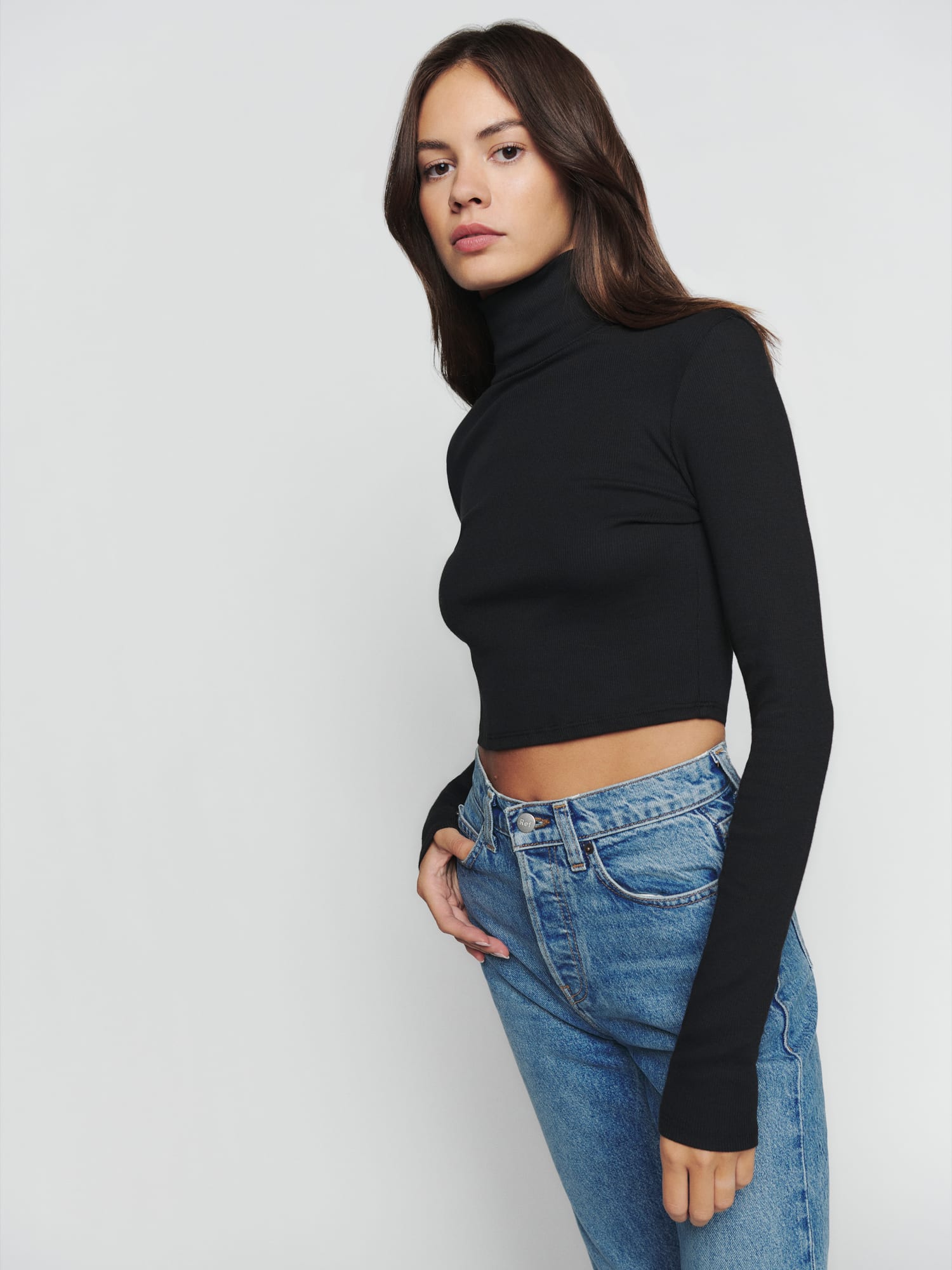 Davy Cropped Ribbed Turtleneck Tee