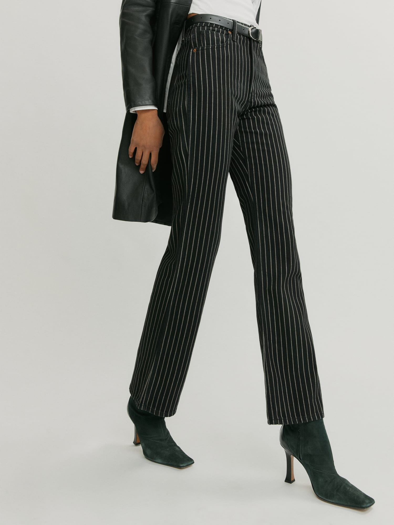 High waisted pinstripe online jeans