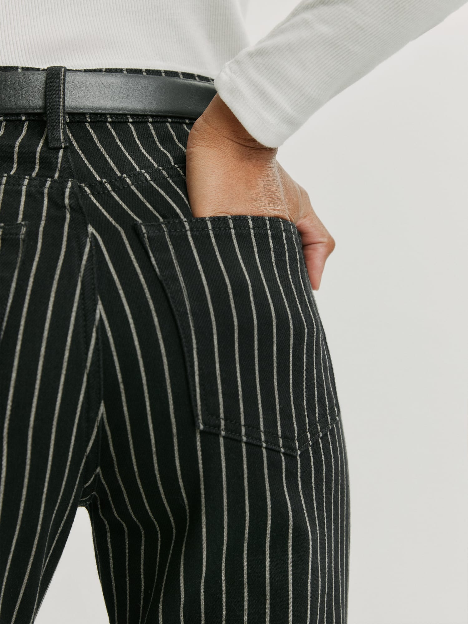 High waisted pinstripe jeans top