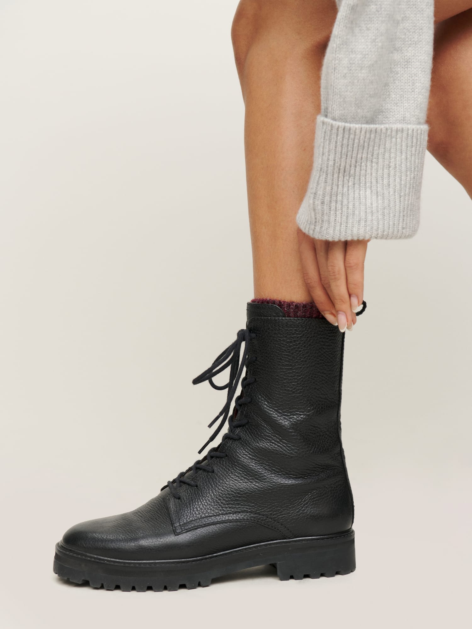 leather fashion combat boots
