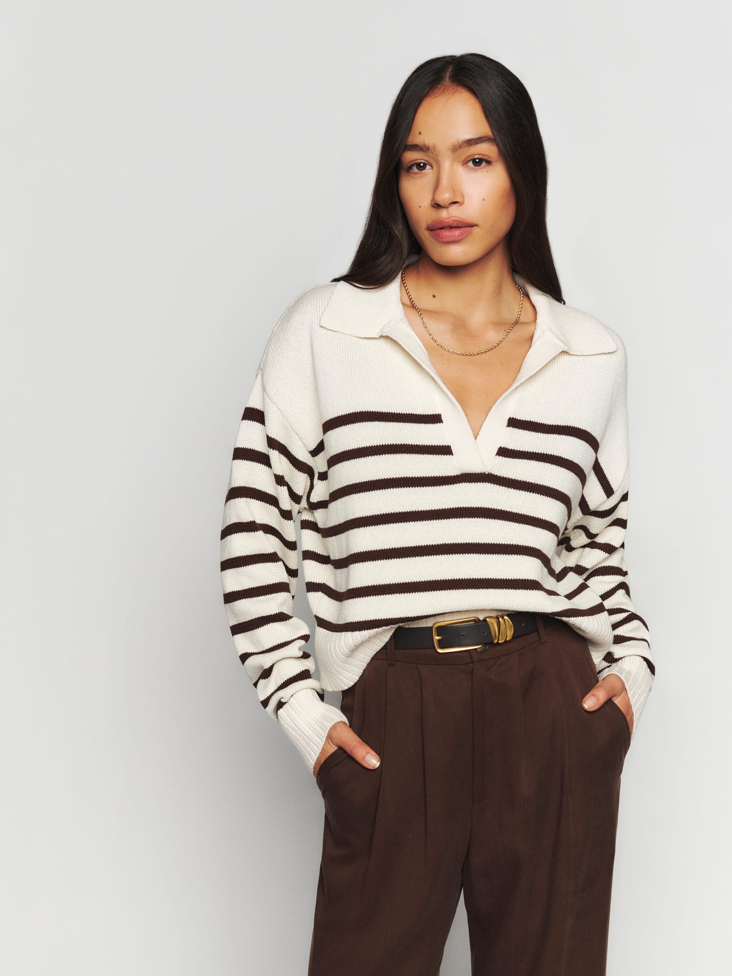 Simple Stripe V-Neck Pullover